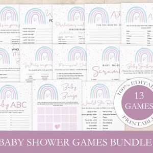 Rainbow Baby Shower Games Bundle, Printable 13 Shower Game Cards, Boho Baby Games, 100% Editable Template, Instant Download. SRP-013