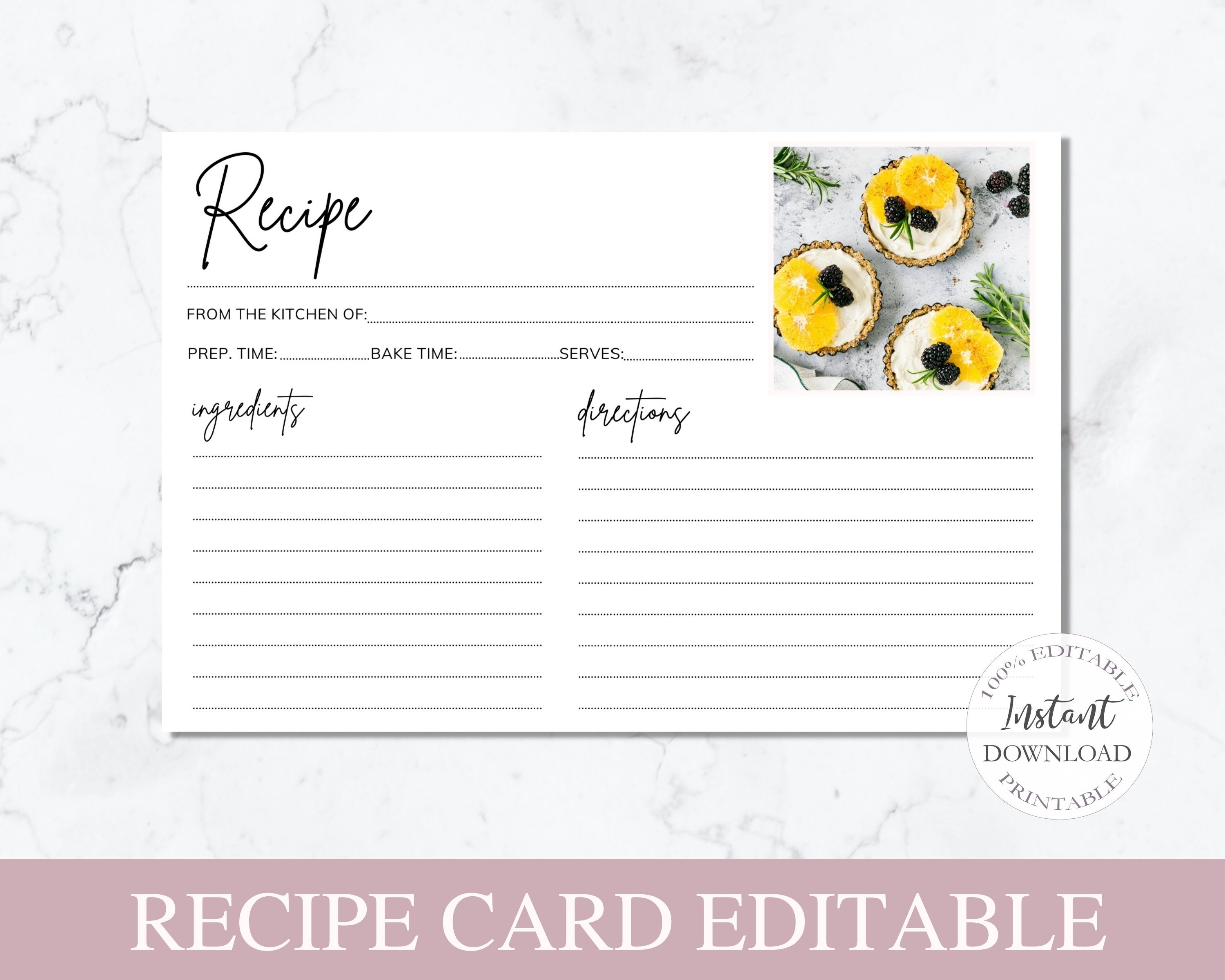 Recipe Card Template 4x6 Recipe Cards Printable Editable - Etsy
