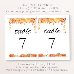 Fall Wedding Table Numbers Template, Printable Fall Wedding Decor ...