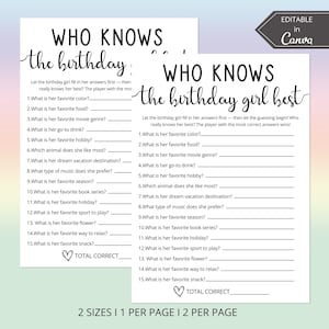 Who Knows The Birthday Girl Best Quiz Game | Canva Birthday Template | Trivia For Teens | Tween Birthday Game | Slumber Party Questions