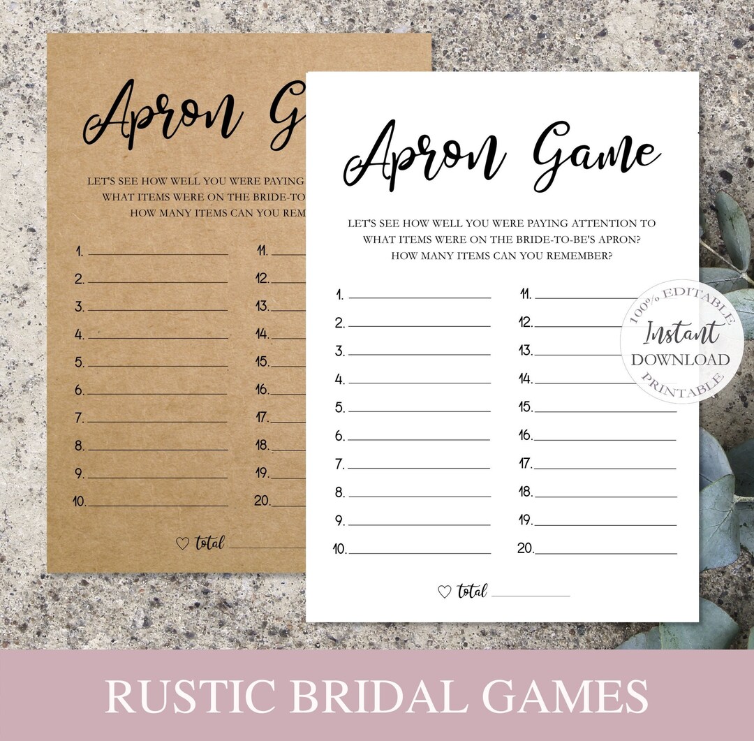 Editable Bridal Shower Game, Bridal Apron Game Template, Printable ...