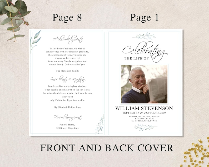loss of father, funeral card, funeral brochure, celebration of life, funeral program, obituary template, loss of mother, in loving memory, loss of loved one, canva template, loss of grandmother, funeral template, obituary program