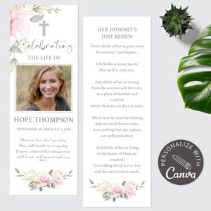 Editable Funeral Bookmark Canva Template | In Loving Memory Memorial Keepsake | Obituary Template for Life Celebration | Printable Bookmark