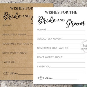 100% Editable Template Bridal Shower Games - Wishes For Bride And Groom, Advice for the Bride and Groom Cards, Printable Games, SRP-004