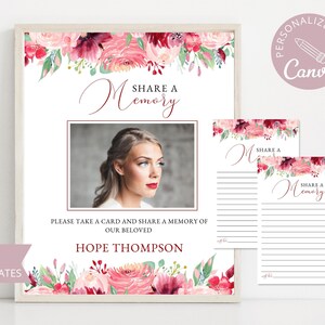 Funeral Share a Memory Cards I Editable Canva Template I Floral Share a Memory Sign I Celebration of Life I In Loving Memory I Memory Card
