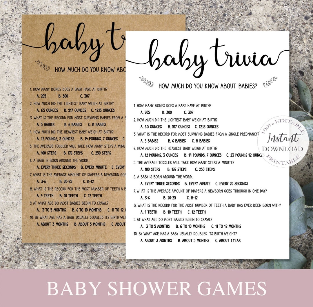 Editable Baby Shower Game, Printable Baby Trivia Game, Summer Baby