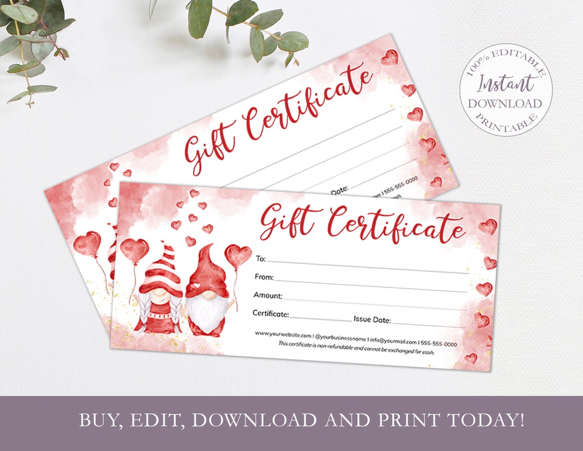 Love Gift Certificate Template Editable Anniversary Gift | Etsy