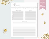 Recipe Template, Editable Family Recipe Cards, Printable Recipe Page, Custom Recipe Cards, Us Letter Recipe Card Canva Template. SRP-026