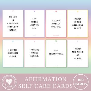 Affirmation Cards for Self Care, Editable Canva Template for DIY ...
