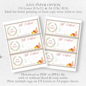 Merry Christmas Gift Cards, Editable Christmas Gift Certificate Template, Printable Custom Gift ...