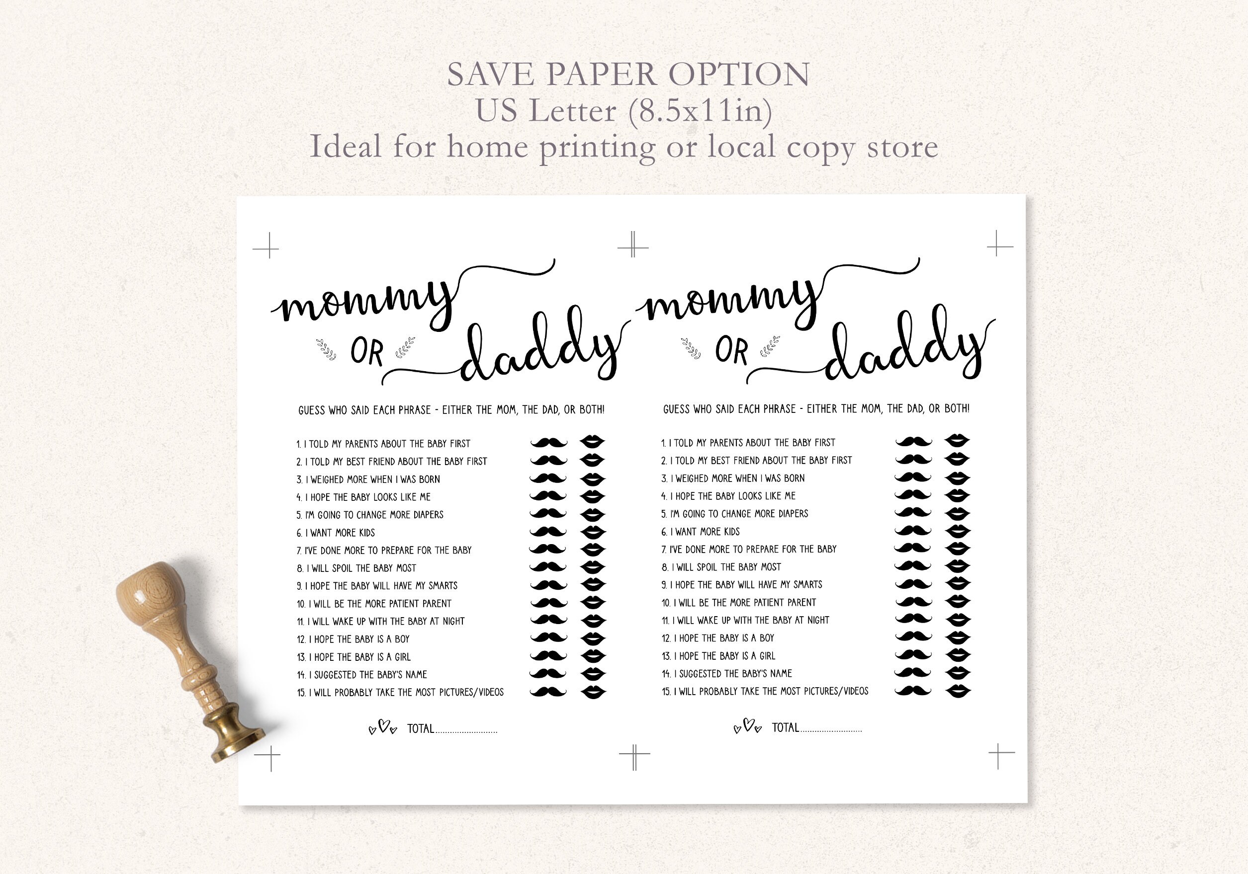 Baby Shower Games Template Printable Rustic Mommy or Daddy - Etsy