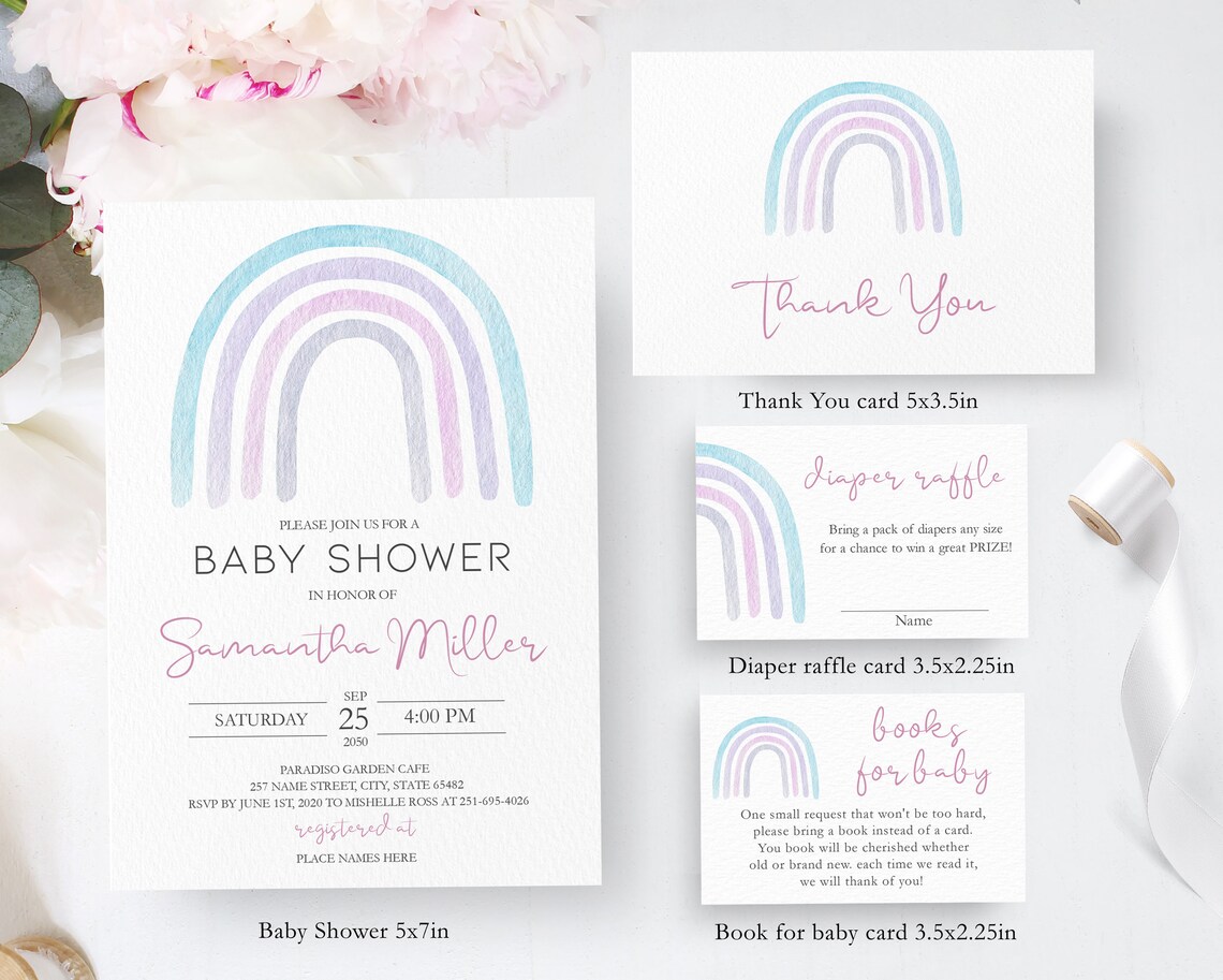 Rainbow Baby Shower Invitation Set Printable Pastel - Etsy
