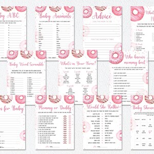 30 Donut Baby Shower Games Bundle, Editable Baby Shower Games Template ...