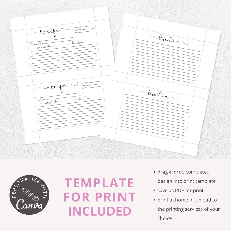 Tarjetas de recetas imprimibles, plantilla de tarjeta de recetas, tarjetas de recetas de 4x6, tarjeta de recetas moderna, tarjeta de recetas digital, plantilla Canva 100% editable imagen 5