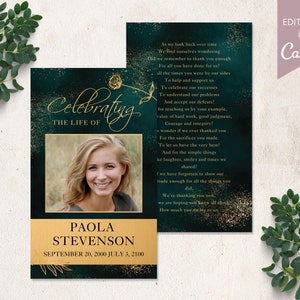 Greenery Funeral Prayer Cards I Editable Canva Template I Loss Of Morther Obituary Template I Printable In Loving Memory Prayer Card