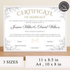 Editable Marriage Certificate Canva Template | Custom Wedding Keepsake | Marriage Contract | Marriage Keepsake Renewal