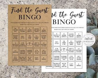 Find the Guest Bingo Bridal Shower Games, Printable Shower Guest Game, Kraft Paper Game, Canva Editable Template, Instant Download. SRP-004