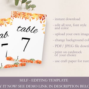 Fall Wedding Table Numbers Template, Printable Fall Wedding Decor ...