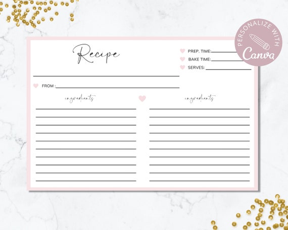 Recipe Card Template Editable, Custom Recipe Cards Printable