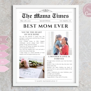 Editable Mother's Day Newspaper | First Mothers Day Gift | Custom ...