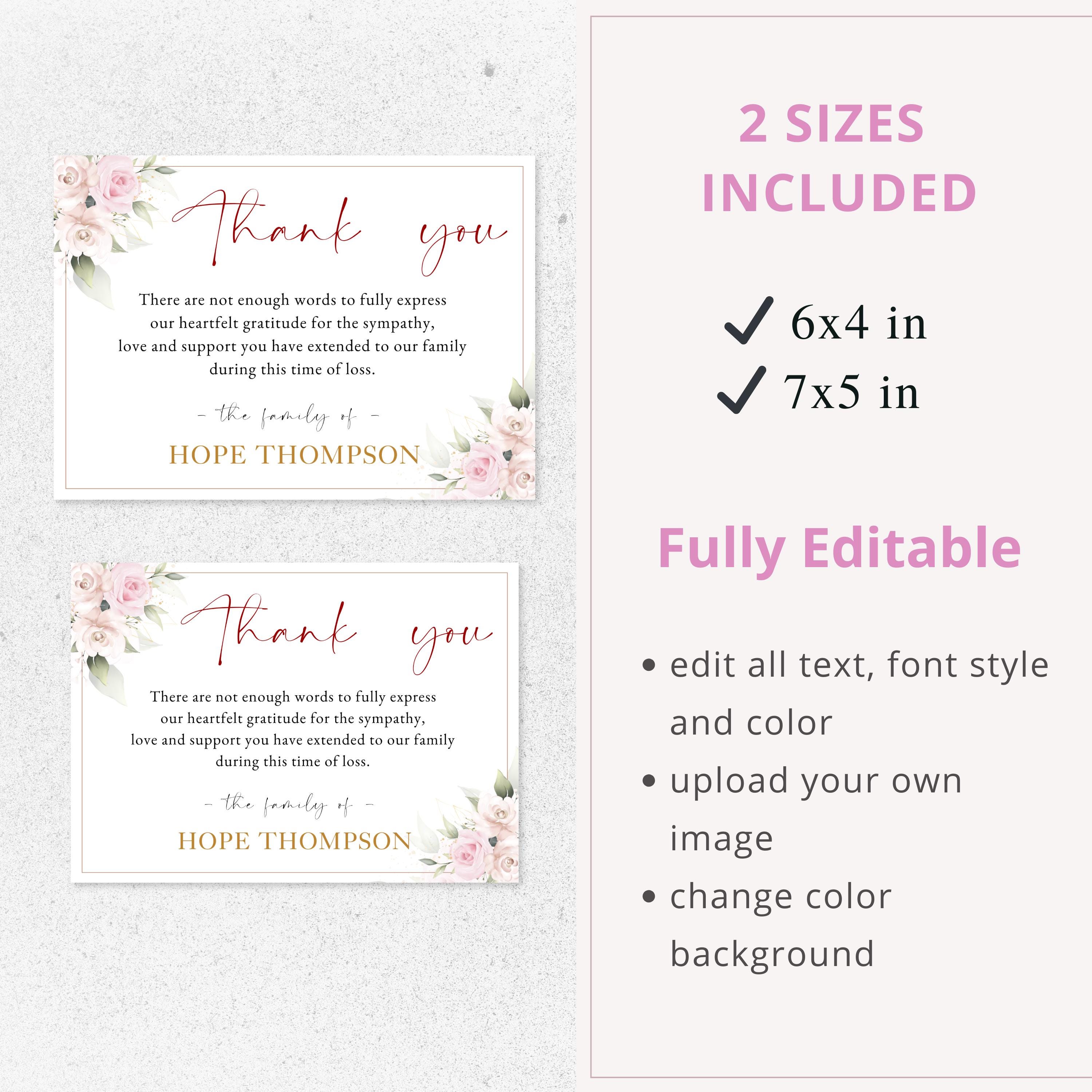 Editable Sympathy Thank You Card | Canva Memorial Template | Funeral ...