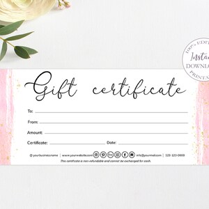 Editable Gift Certificate Template Printable Pink Gold Gift Card Gift ...