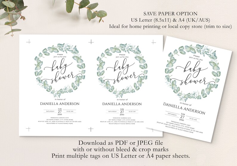 Eucalyptus Baby Shower Bundle Template Printable Greenery | Etsy
