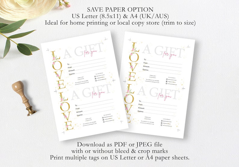 Gift Certificate Template Editable Love Gift Card Printable - Etsy