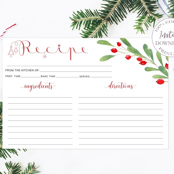 Holiday Recipe Cards - Etsy