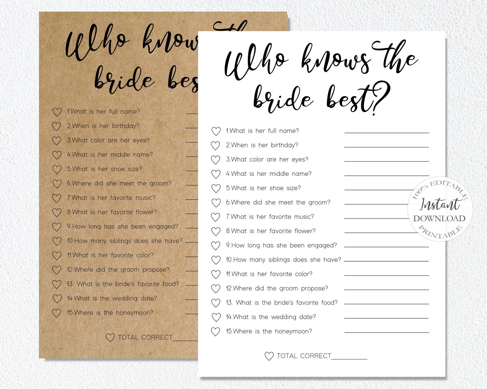 100% Editable Template Bridal Shower Games How Well Do You - Etsy