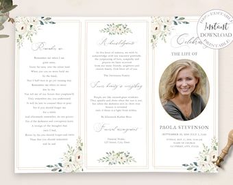 Floral Funeral Trifold Program. Editable Canva Template. Printable Trifold Memorial Program. Loss Of Mother Programs Template. Funeral Card.