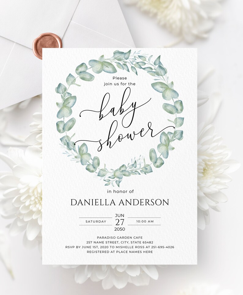 Eucalyptus Baby Shower Bundle Template Printable Greenery | Etsy