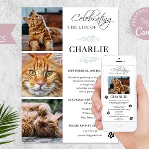 Celebration of Life | Funeral Memorial Cat I Invitation I Editable Canva Template I Funeral In loving Memory I Celebration of Life