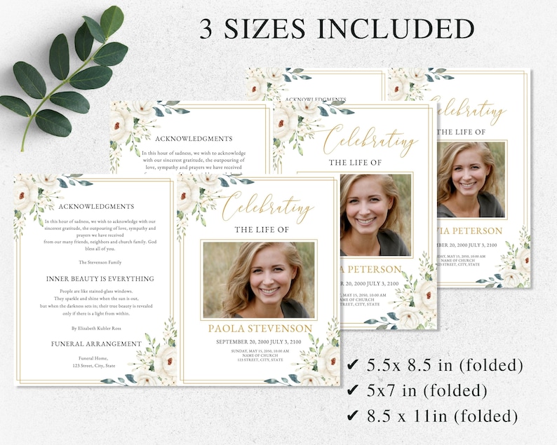 loss of father, funeral card, funeral brochure, celebration of life, funeral program, obituary template, loss of mother, in loving memory, loss of loved one, canva template, loss of grandmother, funeral template, obituary program