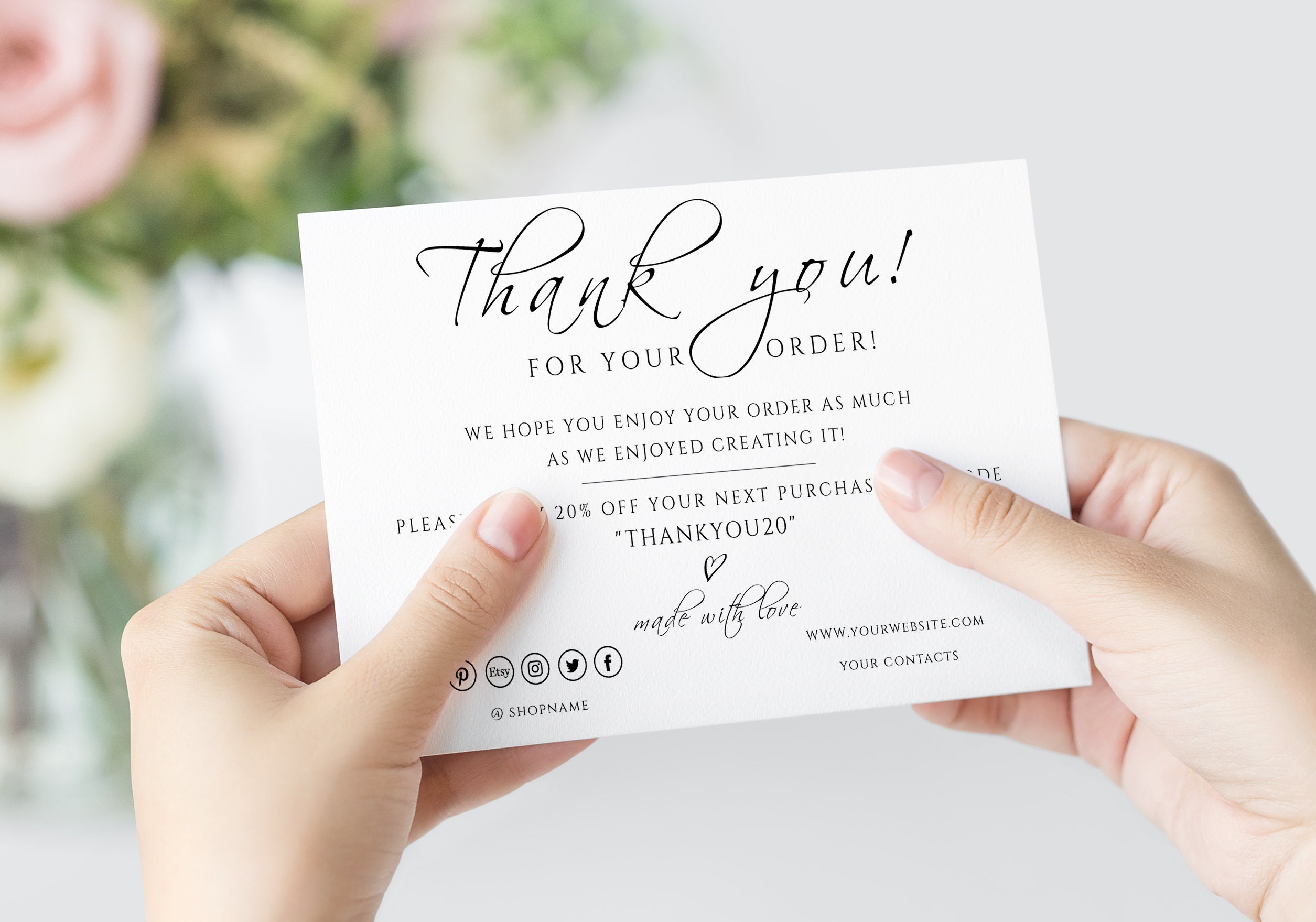 Thank You Promo Code Business Card Printable Thank You For Etsy