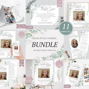 Greenery Funeral Bundle I Editable Canva Template I Obituary Template I Celebration of Life I In Loving Memory Suite I Personalized Bookmark