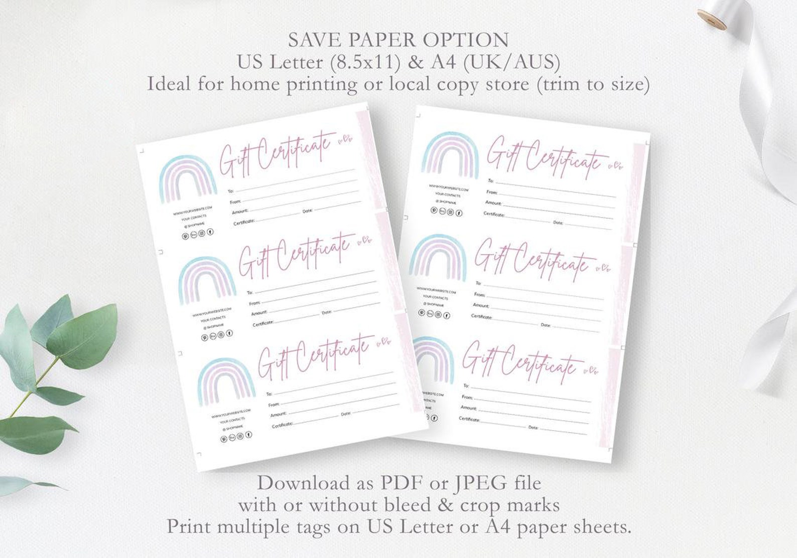 Rainbow Gift Certificate Template Editable Etsy Gift Card Etsy Canada