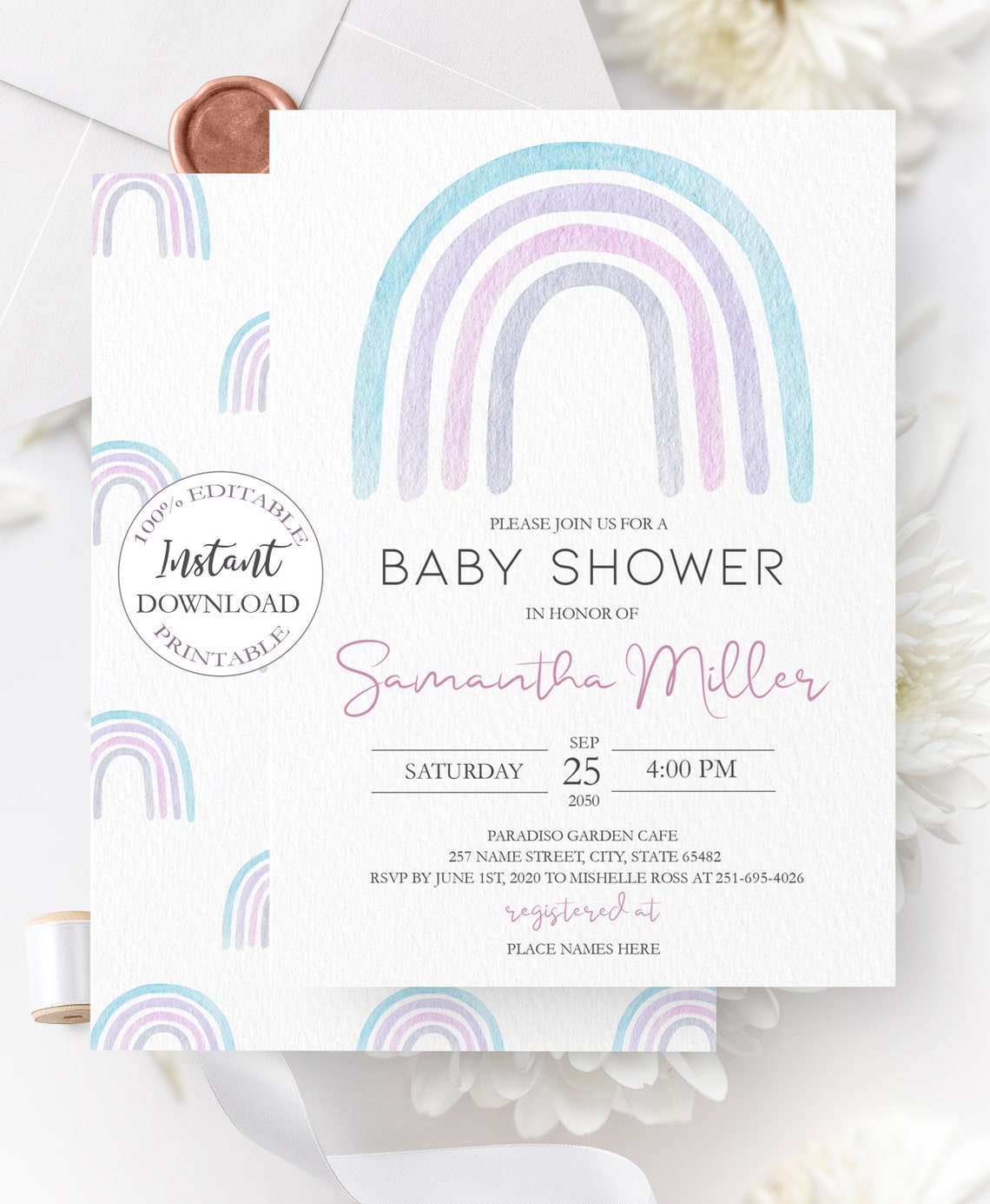 Rainbow Baby Shower Invitation Set Printable Pastel - Etsy