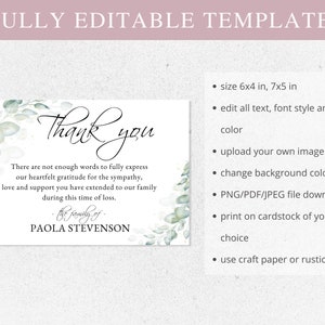 Funeral Thank You Card I Editable Canva Template I Memorial Thank You I 