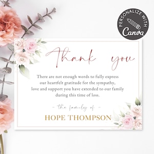 Editable Sympathy Thank You Card | Canva Memorial Template | Funeral Thank You Card | Personalized Condolence Thank You Obituary Card
