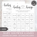 50 Prefilled Baby Bingo Games | Baby Shower Game,  Printable Bingo Card, Unique Bingo Cards, Virtual Baby Shower, Editable Canva Template