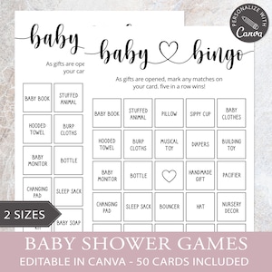50 Prefilled Baby Bingo Games | Baby Shower Game,  Printable Bingo Card, Unique Bingo Cards, Virtual Baby Shower, Editable Canva Template