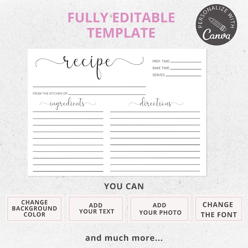 Tarjetas de recetas imprimibles, plantilla de tarjeta de recetas, tarjetas de recetas de 4x6, tarjeta de recetas moderna, tarjeta de recetas digital, plantilla Canva 100% editable imagen 4