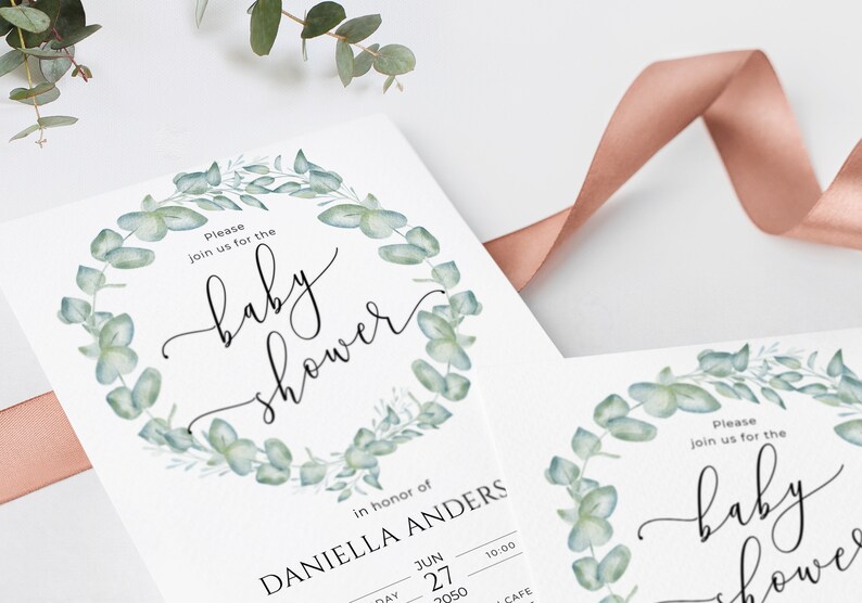 Eucalyptus Baby Shower Bundle Template Printable Greenery | Etsy