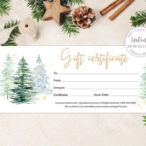 Editable Christmas Gift Certificate, Winter Gift Cards Template, Printable Small Business Order Package Insert, Instant Download. SRP-011