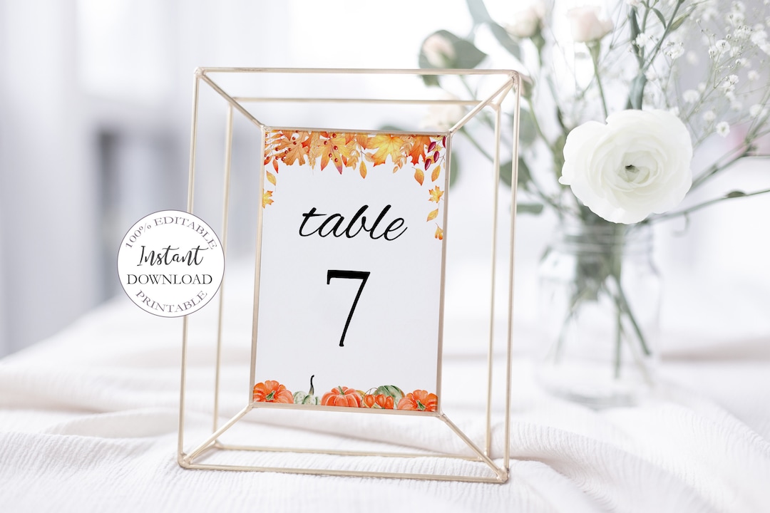 Fall Wedding Table Numbers Template, Printable Fall Wedding Decor ...
