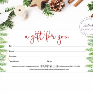 Christmas Gift Certificate Template, Printable Xmas Gift Card Voucher, 100% Editable Christmas Gift Card, Xmas Etsy Gift Card. SRP-011