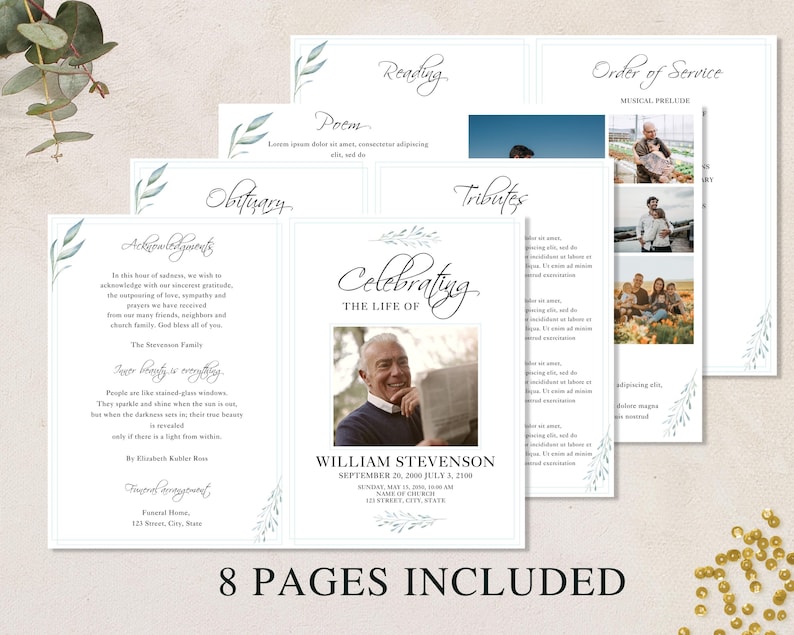 loss of father, funeral card, funeral brochure, celebration of life, funeral program, obituary template, loss of mother, in loving memory, loss of loved one, canva template, loss of grandmother, funeral template, obituary program