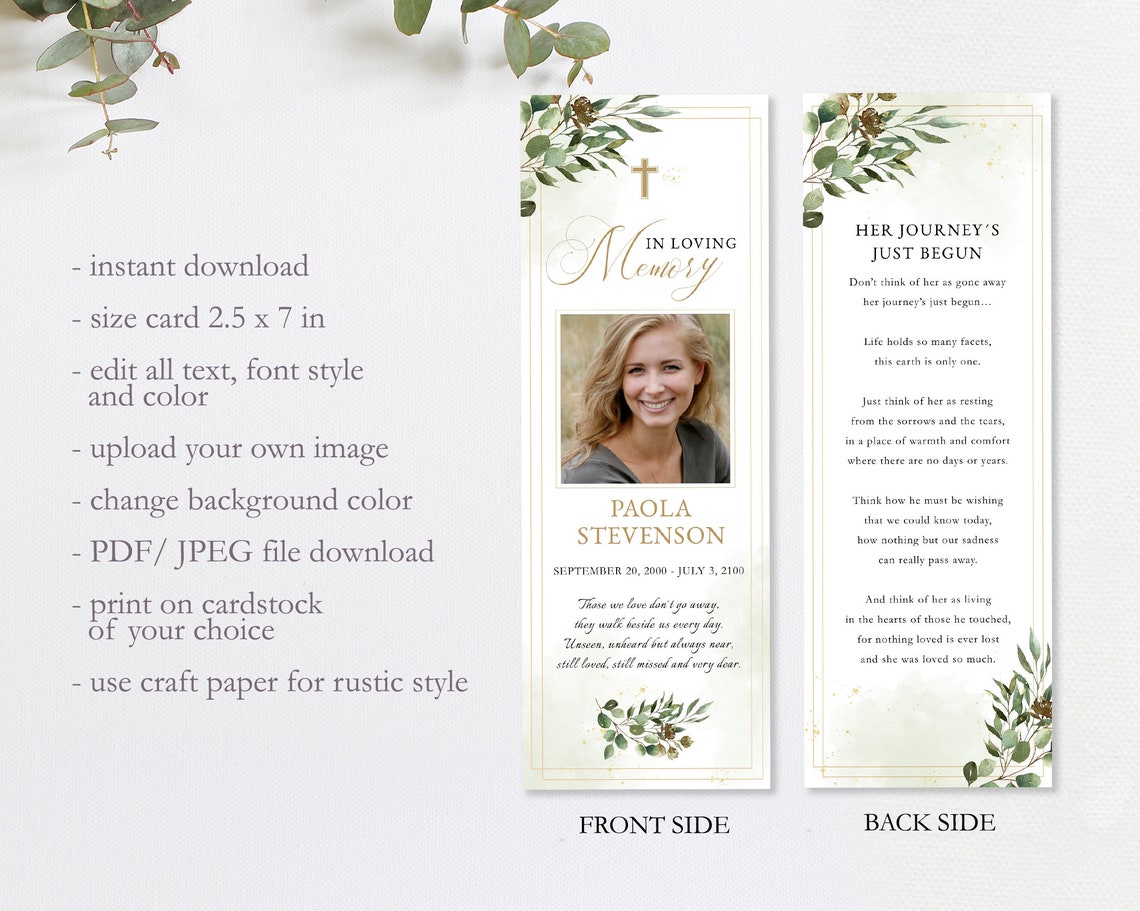 Obituary Bookmark Editable Loss of Mother Printable - Etsy