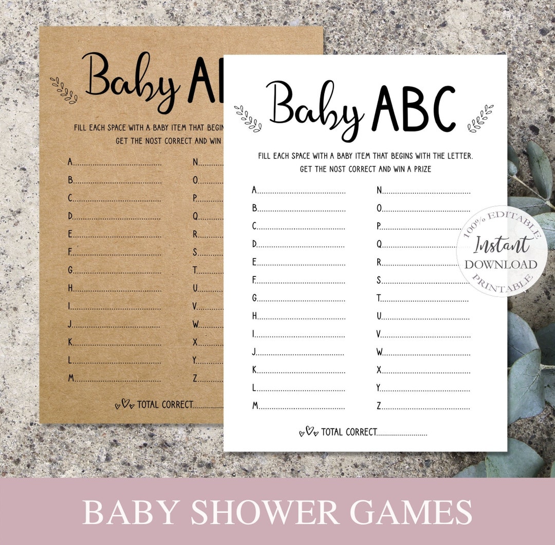 Baby Shower Game Template, Editable Baby Alphabet Game, Printable Baby ...
